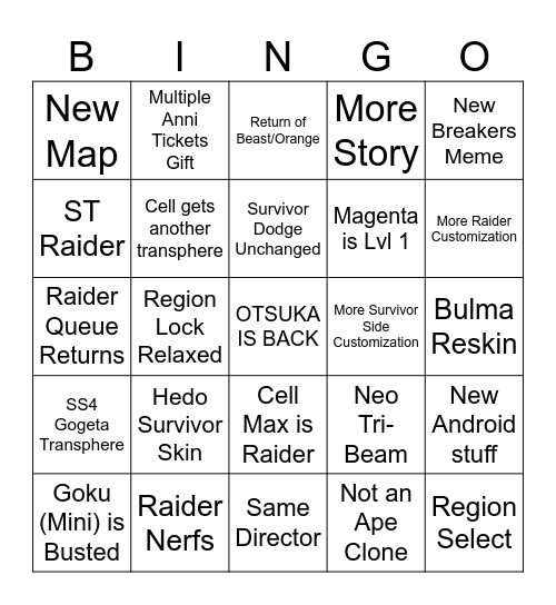 Breakers 2nd Anni Stream Bingo Card