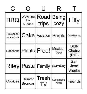 Courtney's Birthday Bingo Card