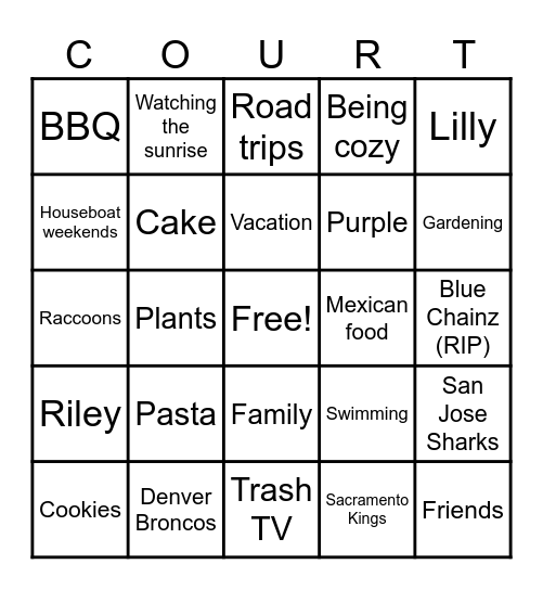 Courtney's Birthday Bingo Card