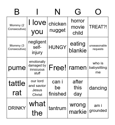 Quality Time With Chloe Bingo Card