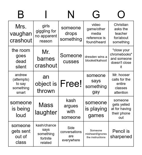 Periods 1-4 bingo Card