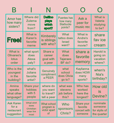 P E E R Bingo Card