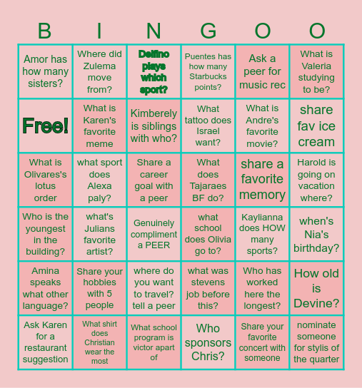 P E E R Bingo Card