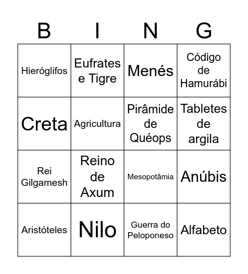Bingo 6º ano Bingo Card