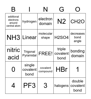 Covalent Compounds & VSEPR Bingo Card