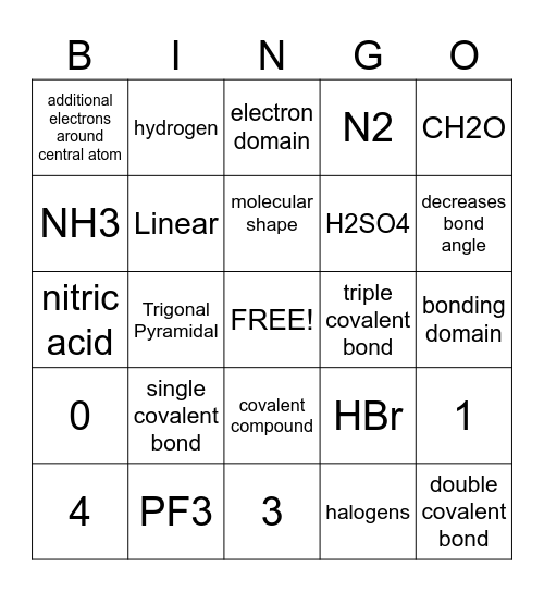 Covalent Compounds & VSEPR Bingo Card