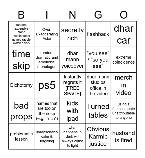 Dhar Mann Bingo v2 Bingo Card