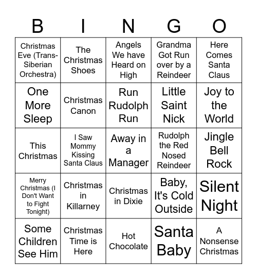 Christmas Music Bingo! Bingo Card