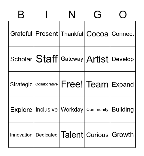 SOA Staff Bingo Card