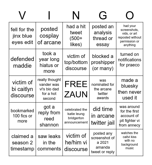 arcanetwt final countdown Bingo Card