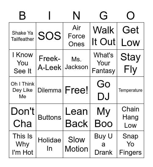 2000's Club Bangers Music Bingo Card