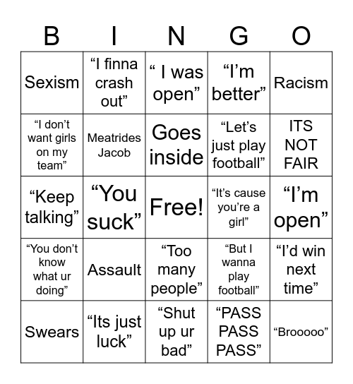 Luke Crashout Bingo Card