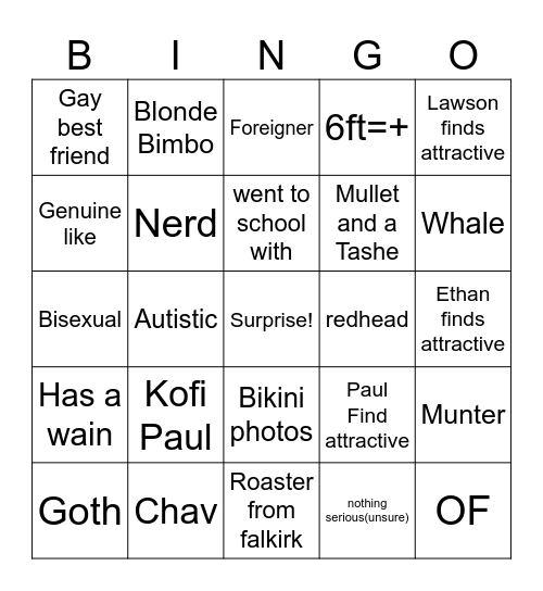 Tinder Bingo Card