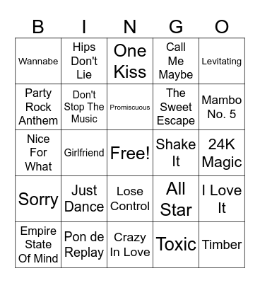 Party Music Bingo Card