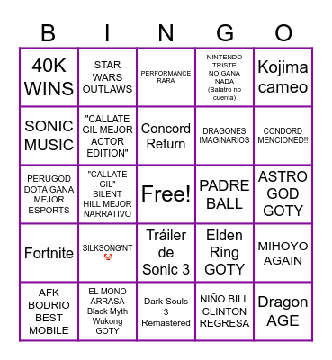 GAMES AWARDS 2024 Bingo Card