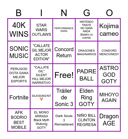 GAMES AWARDS 2024 Bingo Card