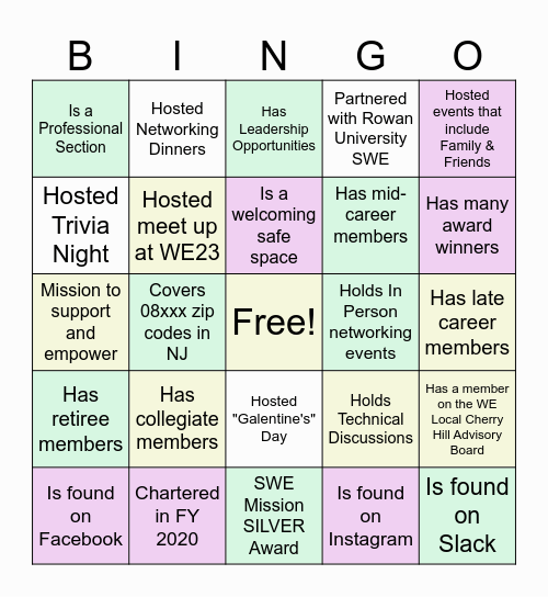 SWE Southern NJ Bingo! Bingo Card