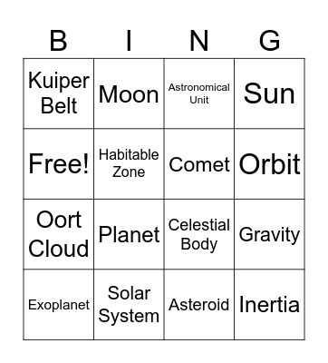 Space Bingo Card