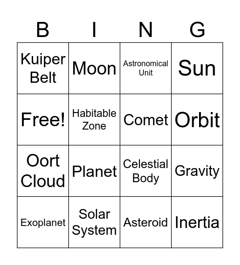 Space Bingo Card