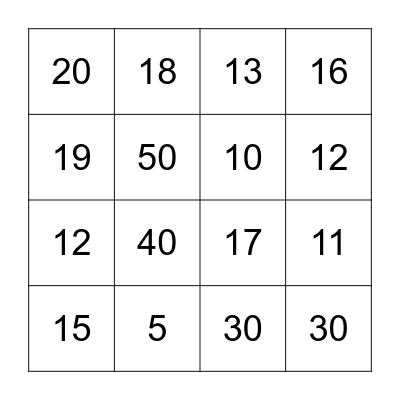 Number Bingo Card