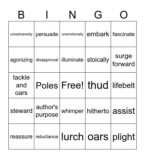 "Into the Lifeboat" Bingo Card