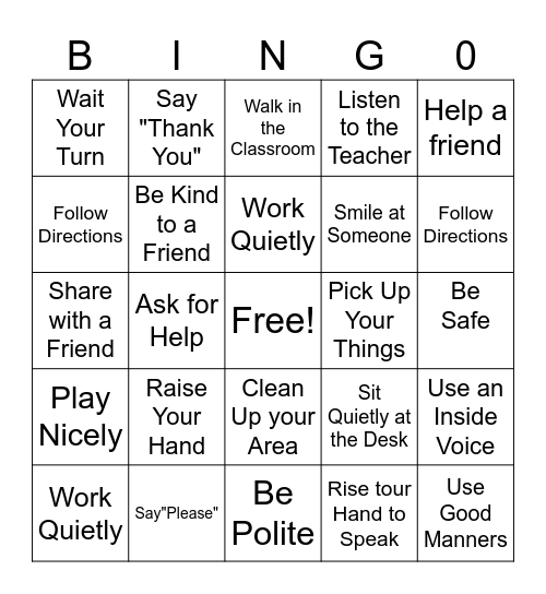 Behavior and Routines Bingo Card