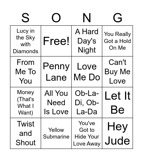 The Beatles Bingo Card