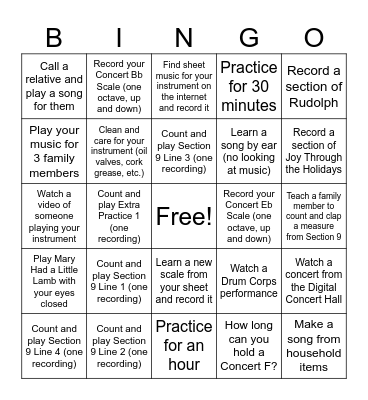 Thanksgiving Advanced Band Bingo Card