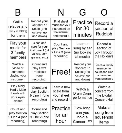 Thanksgiving Advanced Band Bingo Card