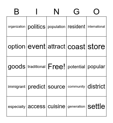 Unit 5 Bingo - Cities Bingo Card