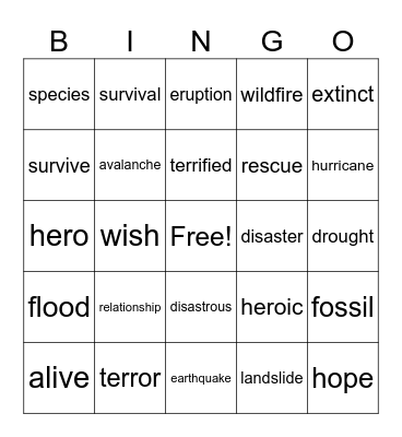 Survival Bingo Card