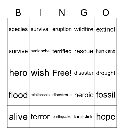 Survival Bingo Card