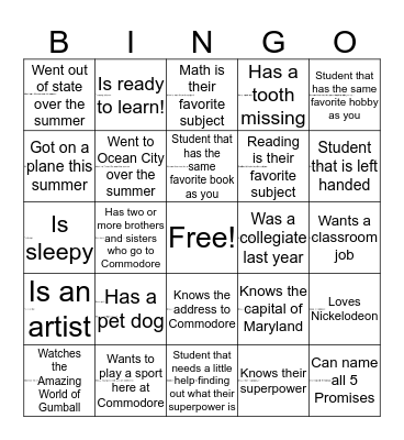 Getting to Know You BINGO! Bingo Card
