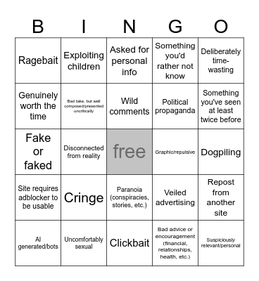 Social Media Hygiene Check Bingo Card