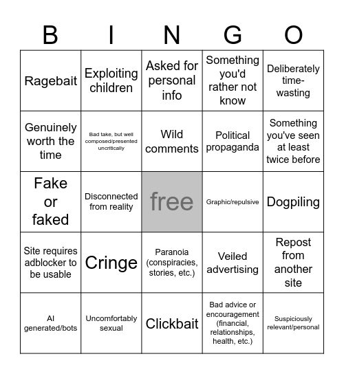 Social Media Hygiene Check Bingo Card