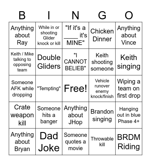 PUBG Bingo Card