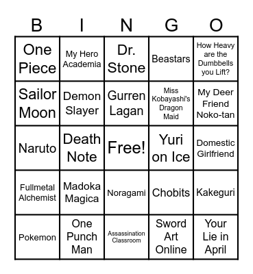 Anime OP Bingo Card