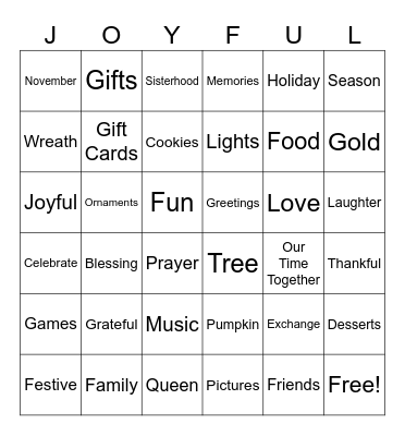 A Sister's Thanksmas Bingo Card