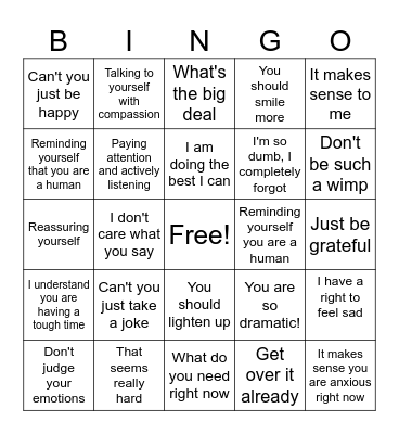 Validation Vs. Invalidation Bingo Card