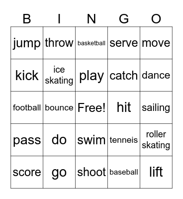 Sports and action Bingo Card
