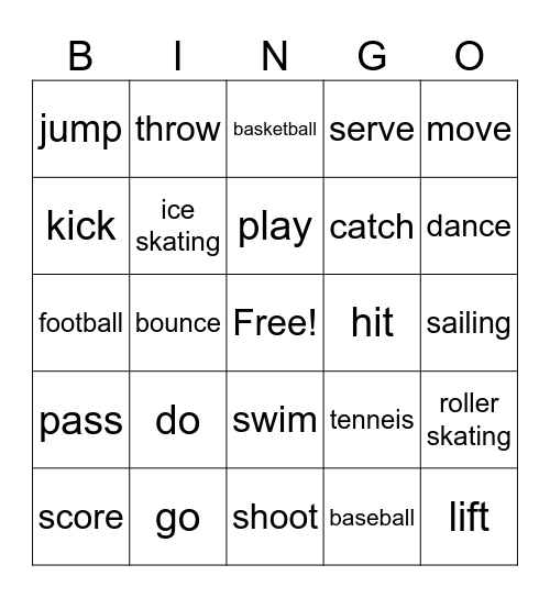 Sports and action Bingo Card