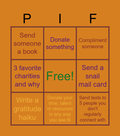 Gratitude Bingo Card