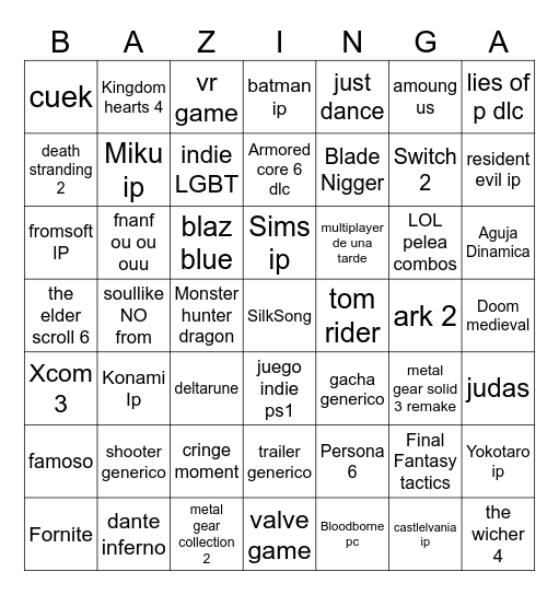 Bingo Goty Bingo Card
