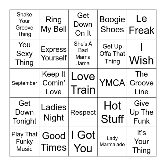 Disco Music Bingo Card