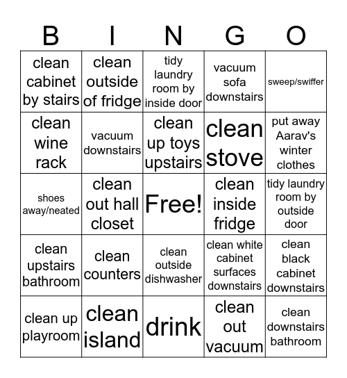 house cleaning Bingo Card