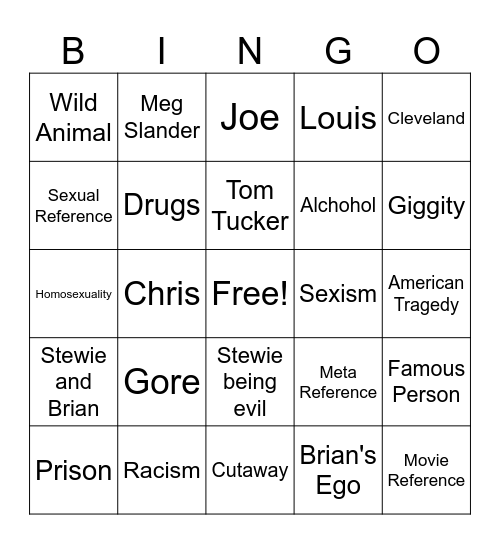 Family Guy Bingo Card