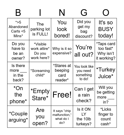 Free Turkey Day Bingo Card