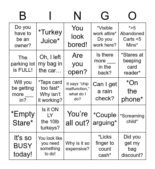 Free Turkey Day Bingo Card