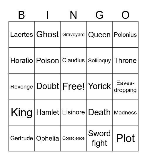 Hamlet Bingo Card