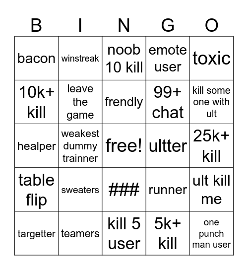 roblox bingo Card